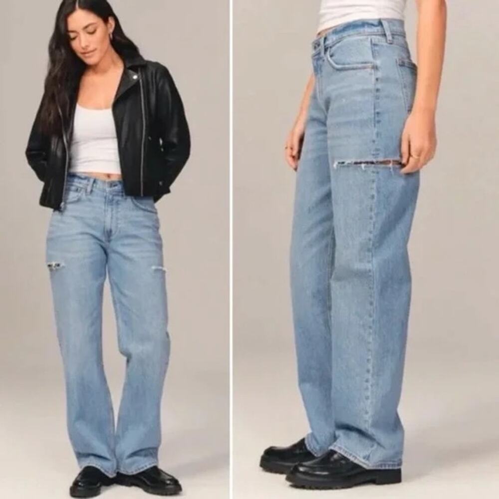 [Abercrombie & Fitch] The Baggy Mid Rise Jeans Side Slit Cuts NWT Sz 32 Long 14L
